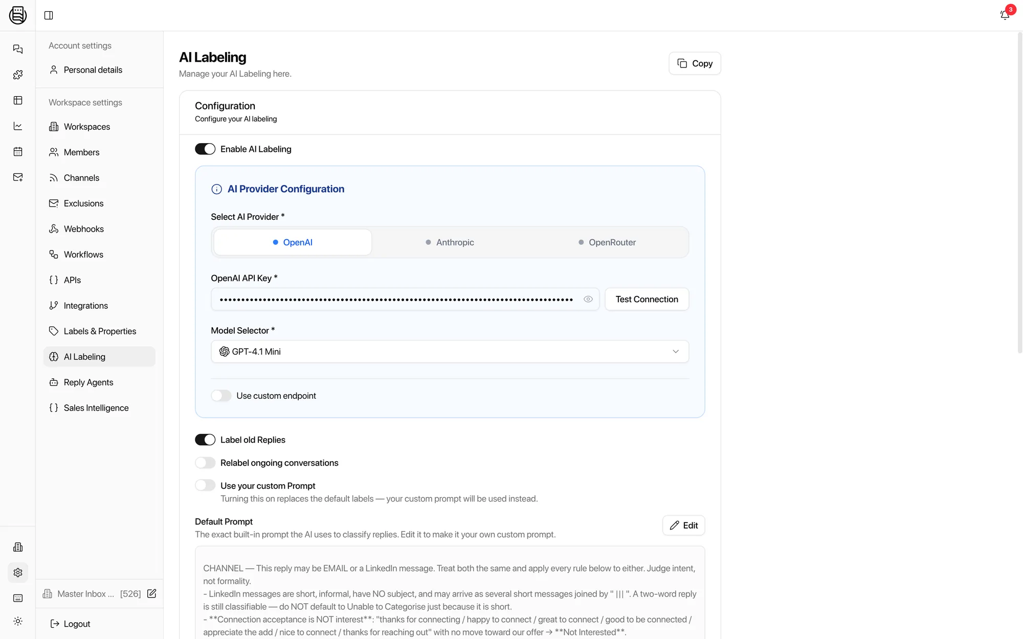 AI intent labels on replies in Master Inbox